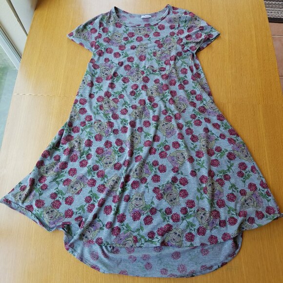 LuLaRoe Carly XS Miss Piggy Red Roses Gray Dress - Picture 6 of 11
